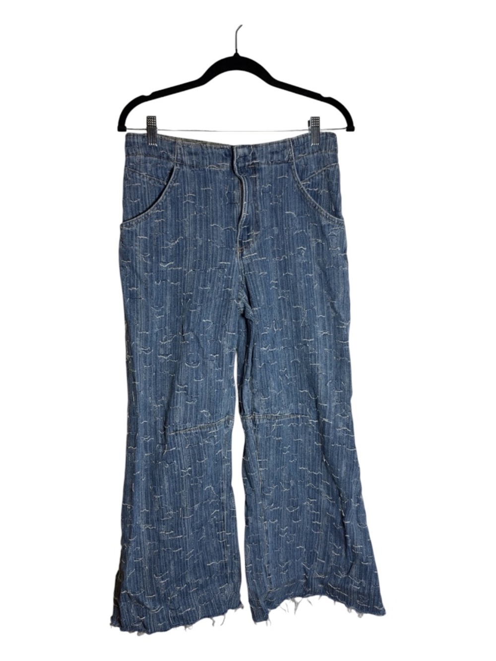 Free People We The Free Wide Leg Cropped Jeans Textured Distressed Size 29